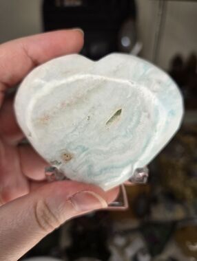 Caribbean Calcite Heart Crystal Carving W/ Stand